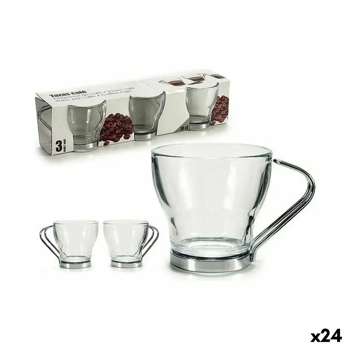 Ensemble de tasses a cafe argente metal transparent verre 24 unites_5480. DIAYTAR COTE D'IVOIRE - Où Choisir est un Voyage Cultuel. Explorez notre boutique en ligne et découvrez des produits qui célèbrent la richesse et la diversité culturelle du Côte d'Ivoire.