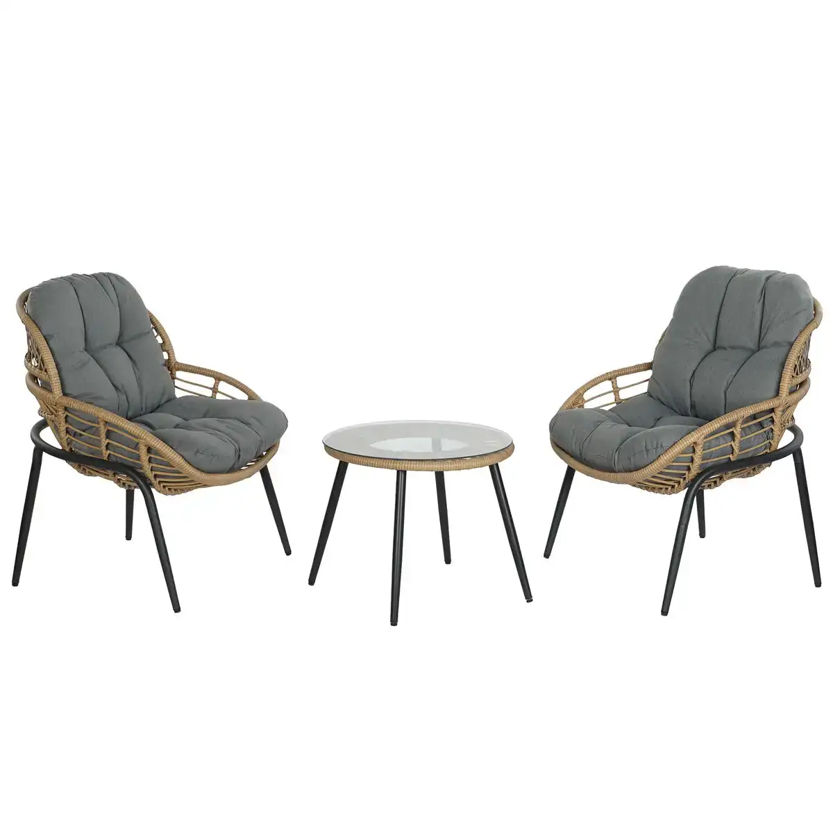 Ensemble table avec 2 sieges dkd home decor gris metal verre rotin synthetique 55 x 55 x 47 cm_3374. DIAYTAR COTE D'IVOIRE - Votre Escapade Shopping Virtuelle. Explorez notre boutique en ligne et dénichez des trésors qui évoquent la culture et le savoir-faire sénégalais, un clic à la fois.