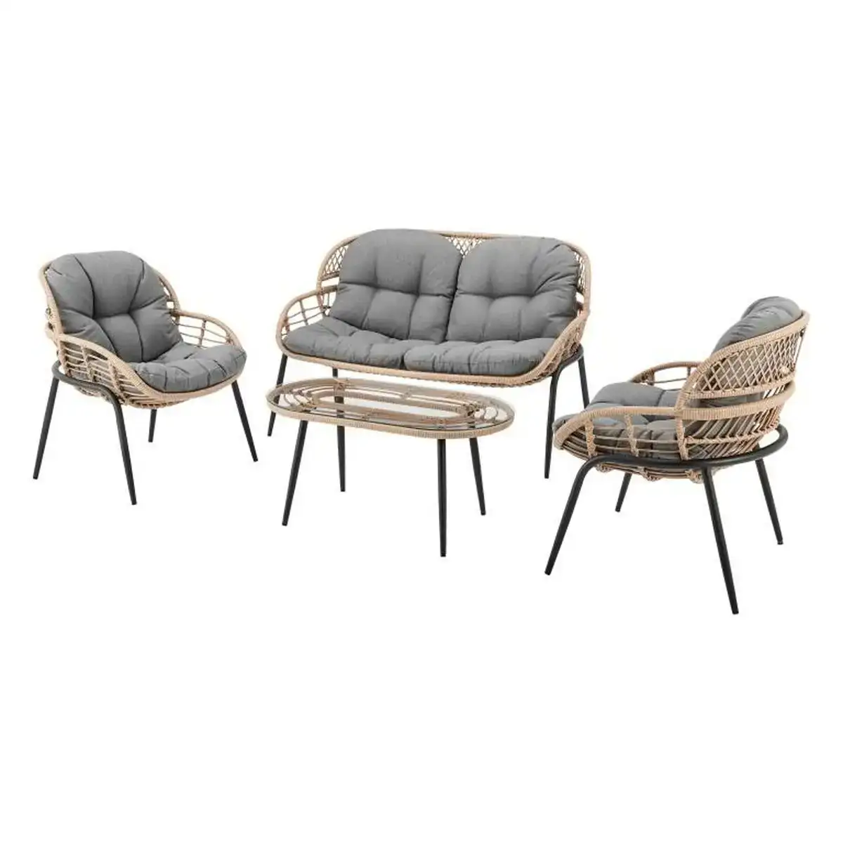 Ensemble table avec 3 sieges dkd home decor gris metal verre rotin synthetique 130 x 76 x 83 cm_3813. DIAYTAR COTE D'IVOIRE - L'Art de Trouver ce que Vous Aimez. Plongez dans notre assortiment varié et choisissez parmi des produits qui reflètent votre style et répondent à vos besoins.