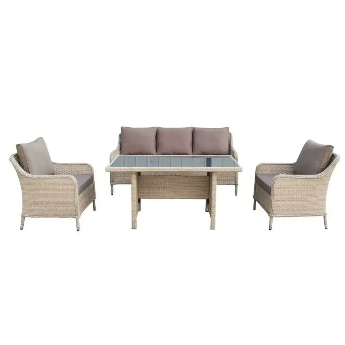 Ensemble table avec 3 sieges dkd home decor verre rotin synthetique acier 175 x 73 x 81 cm _8076. DIAYTAR COTE D'IVOIRE - Là où le Chic Rencontre la Tradition. Naviguez à travers notre catalogue et choisissez des produits qui équilibrent l'élégance intemporelle et l'innovation moderne.