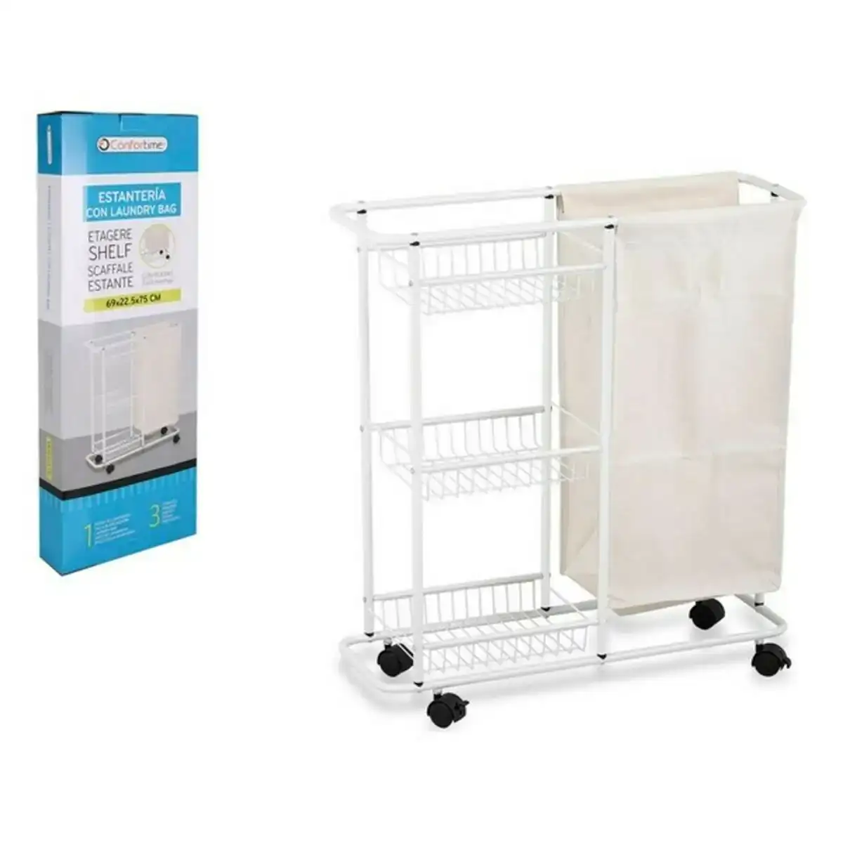 Etagere de salle de bains confortime laundry bag metal 69 x 22 5 x 75 cm _5911. DIAYTAR COTE D'IVOIRE - L'Art de Vivre le Shopping Inspiré. Parcourez notre catalogue et choisissez des produits qui reflètent votre passion pour la beauté et l'authenticité.