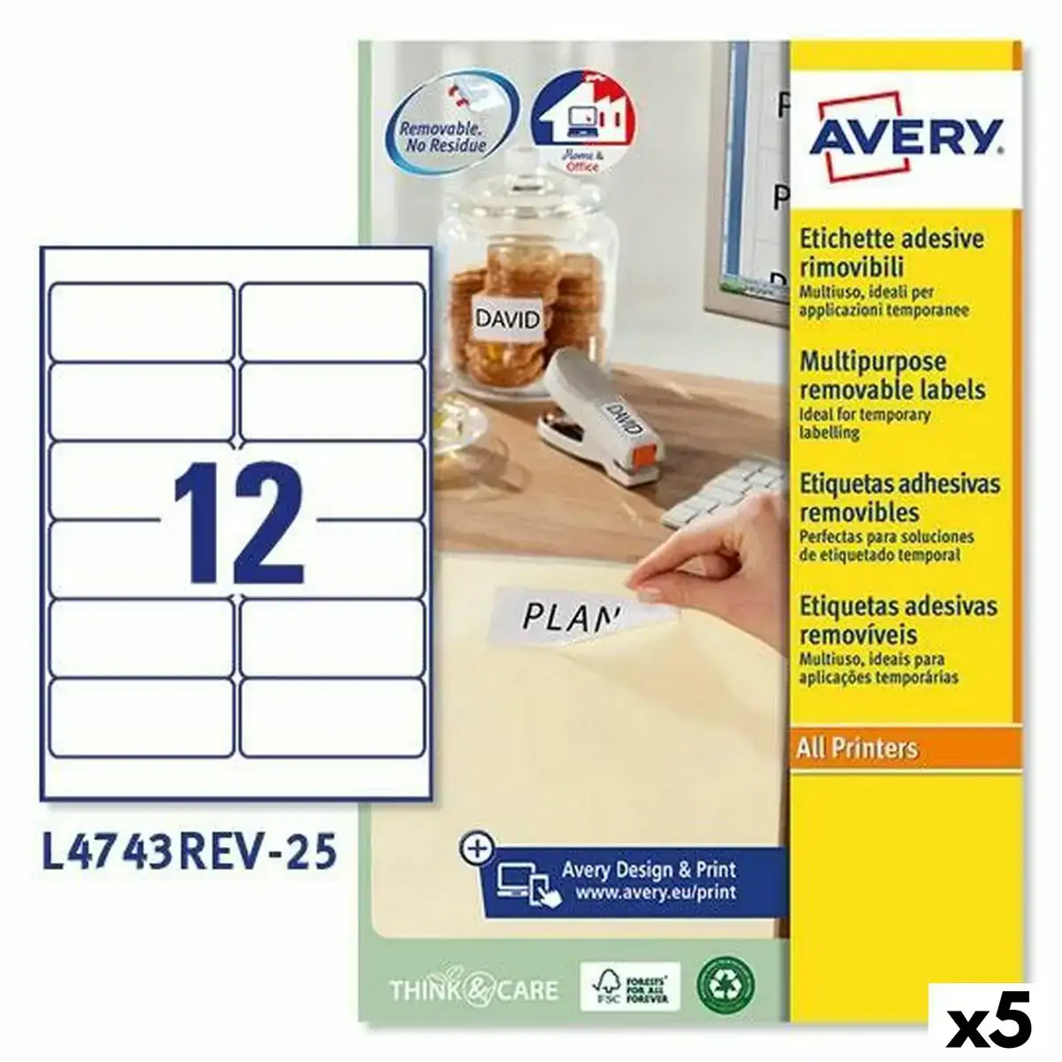 Etiquettes pour imprimante avery l4743rev 99 1 x 42 3 mm blanc 25 volets 5 unites _7021. DIAYTAR COTE D'IVOIRE - L'Art de Vivre en Couleurs. Découvrez notre boutique en ligne et trouvez des produits qui ajoutent une palette vibrante à votre quotidien.