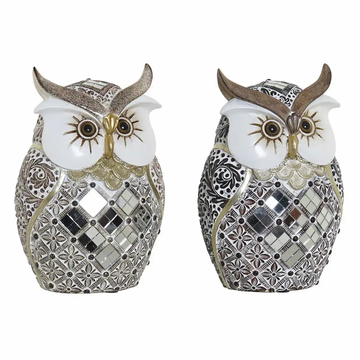 Figurine Décorative DKD Home Decor Doré Argenté Hibou 10 x 7 x 15 cm (2 Unités)