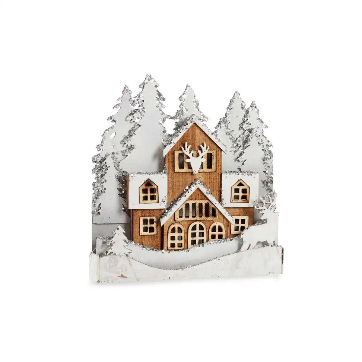 Figurine decorative lumiere noel ville 44 x 43 x 6 cm bois marron blanc_6239. DIAYTAR COTE D'IVOIRE - Là où Chaque Produit Est une Trouvaille. Explorez notre sélection minutieuse et découvrez des articles qui correspondent à votre style de vie et à vos aspirations.