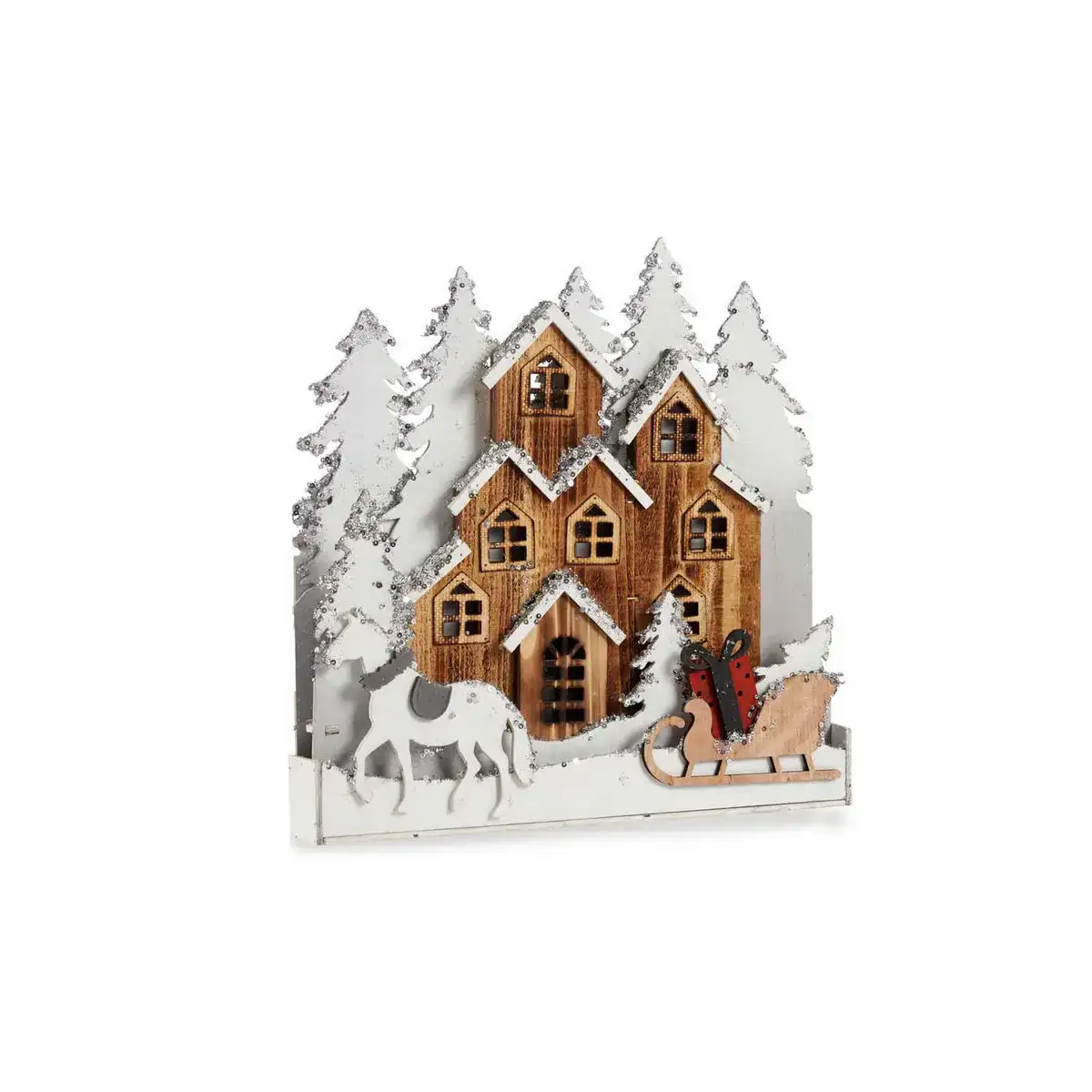 Figurine decorative lumiere noel ville 44 x 44 5 x 6 cm bois marron blanc_5906. DIAYTAR COTE D'IVOIRE - Où Choisir Rime avec Qualité. Découvrez notre sélection soigneusement conçue et choisissez des articles qui incarnent l'excellence et l'innovation.