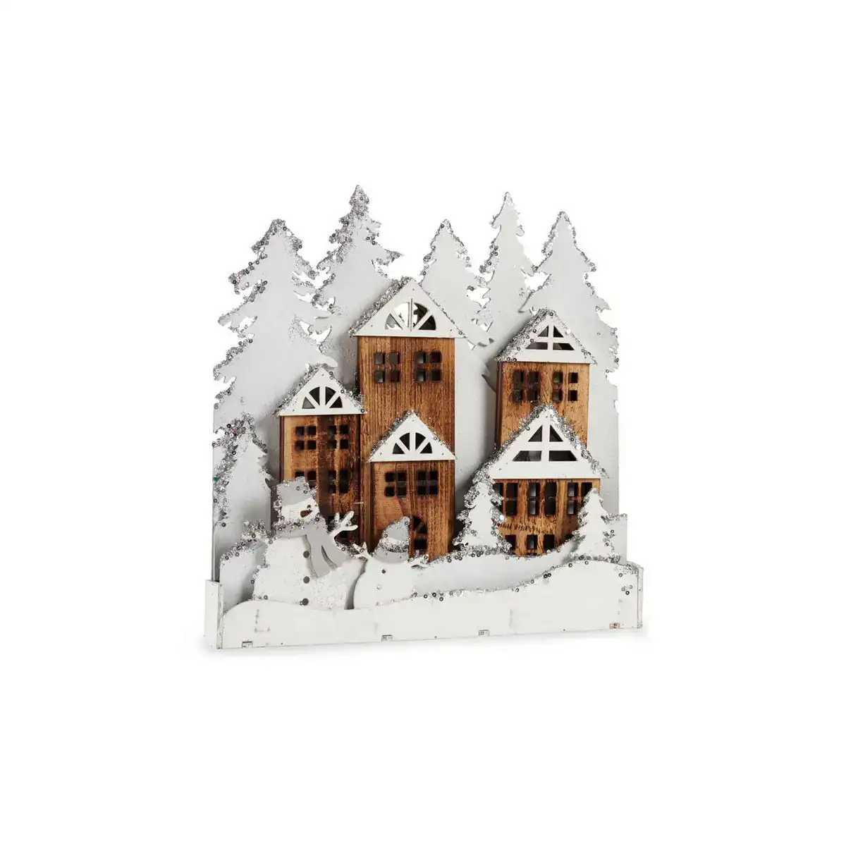 Figurine decorative lumiere noel ville 44 x 44 7 x 6 cm bois marron blanc_2593. DIAYTAR COTE D'IVOIRE - L'Art de Magasiner sans Limites. Naviguez à travers notre collection diversifiée pour trouver des produits qui élargiront vos horizons shopping.