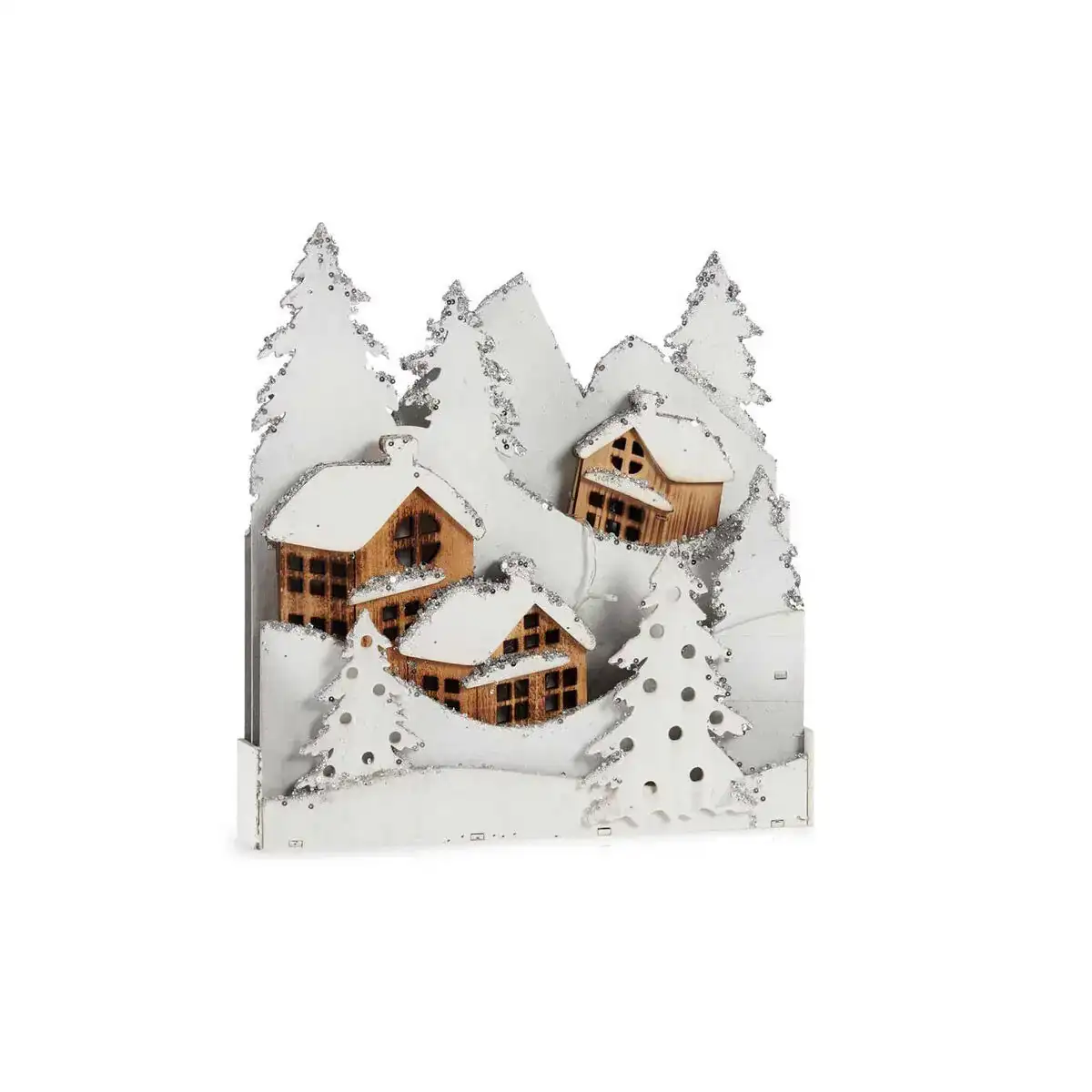 Figurine decorative lumiere noel ville 44 x 48 x 7 5 cm bois marron blanc_1685. DIAYTAR COTE D'IVOIRE - Où la Tradition s'Harmonise avec le Moderne. Parcourez notre gamme diversifiée et choisissez des produits qui révèlent l'âme du Côte d'Ivoire.
