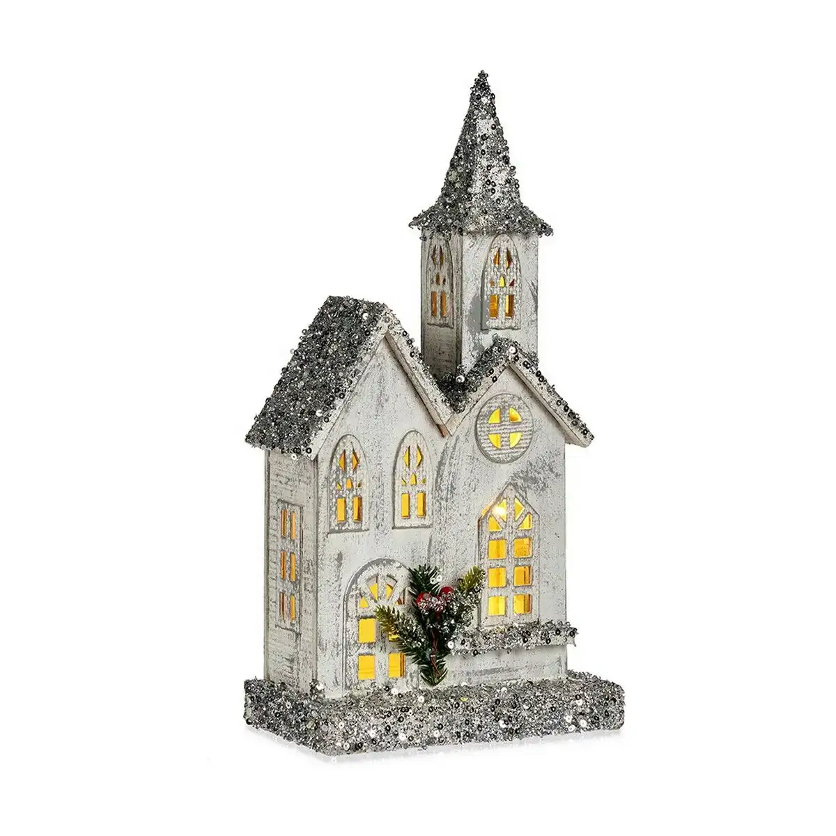 Figurine decorative noel paillettes lumiere led maison 22 x 45 x 11 cm gris bois blanc_1618. DIAYTAR COTE D'IVOIRE - Où Choisir est une Célébration. Découvrez notre sélection de produits qui représentent la diversité et la joie du Côte d'Ivoire, à chaque étape de votre vie.