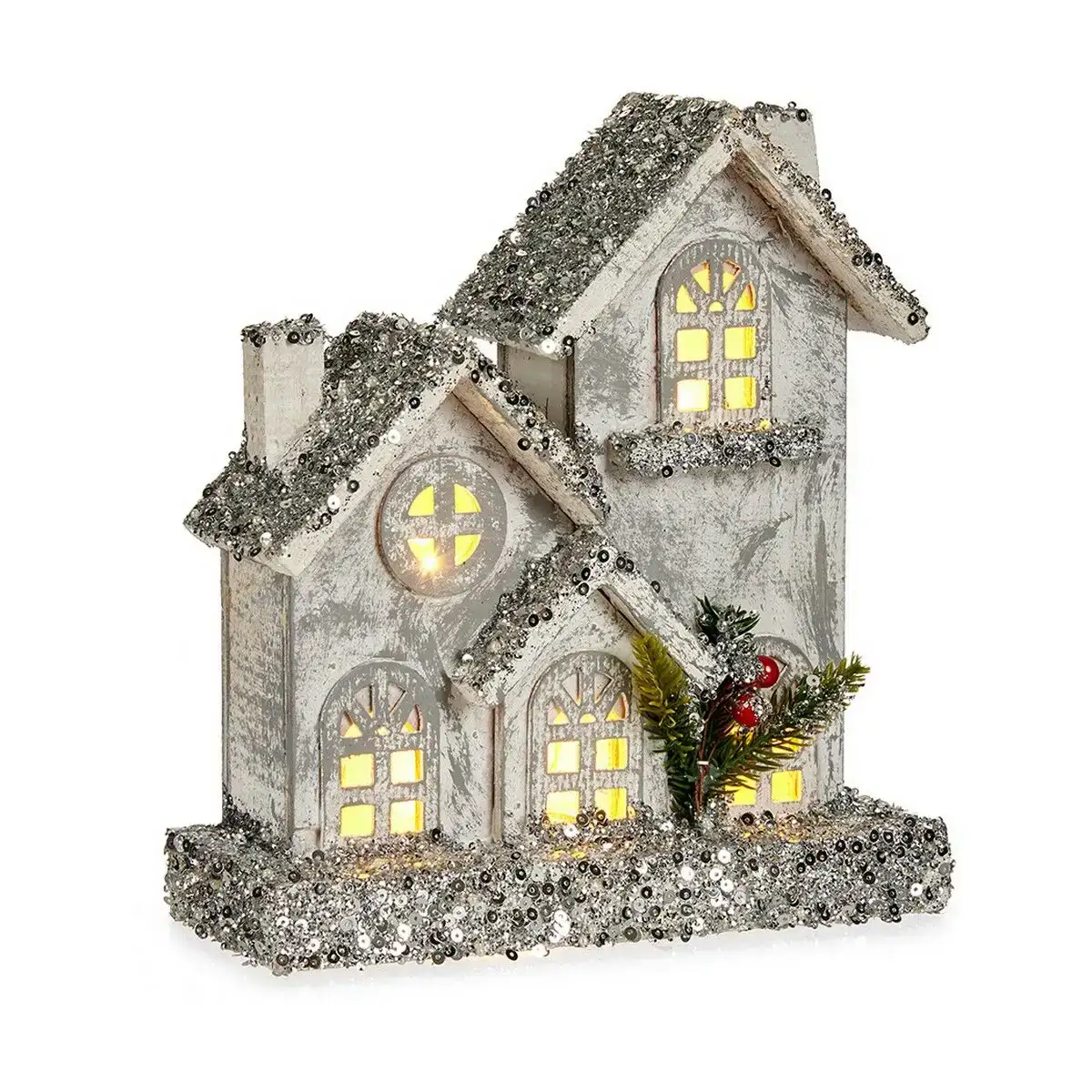 Figurine decorative noel paillettes lumiere led maison 24 x 27 5 x 8 cm gris bois blanc_8223. Bienvenue sur DIAYTAR COTE D'IVOIRE - Où Chaque Détail compte. Plongez dans notre univers et choisissez des produits qui ajoutent de l'éclat et de la joie à votre quotidien.