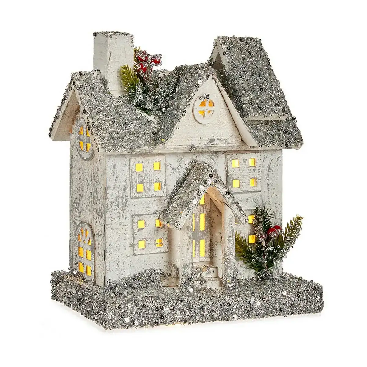 Figurine decorative noel paillettes lumiere led maison 25 5 x 28 x 12 5 cm gris bois blanc_9127. DIAYTAR COTE D'IVOIRE - L'Art de Vivre le Shopping en Ligne. Découvrez notre plateforme intuitive et trouvez des produits qui vous inspirent et vous enchantent, à chaque clic.
