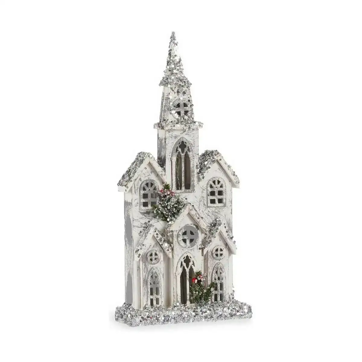 Figurine decorative noel paillettes lumiere led maison 25 5 x 56 5 x 9 5 cm gris bois blanc_1206. DIAYTAR COTE D'IVOIRE - Là où Chaque Clic Compte. Parcourez notre boutique en ligne et laissez-vous guider vers des trouvailles uniques qui enrichiront votre quotidien.