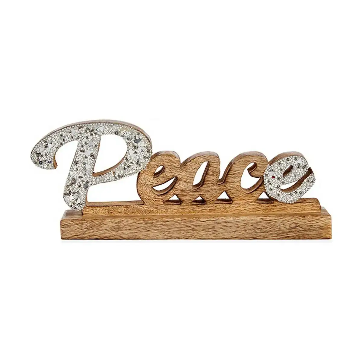 Figurine decorative peace paillettes 6 x 13 x 31 cm argente bois_6954. DIAYTAR COTE D'IVOIRE - L'Univers de l'Élégance Accessible. Plongez dans notre catalogue et choisissez des produits qui allient sophistication et accessibilité pour un shopping exquis.
