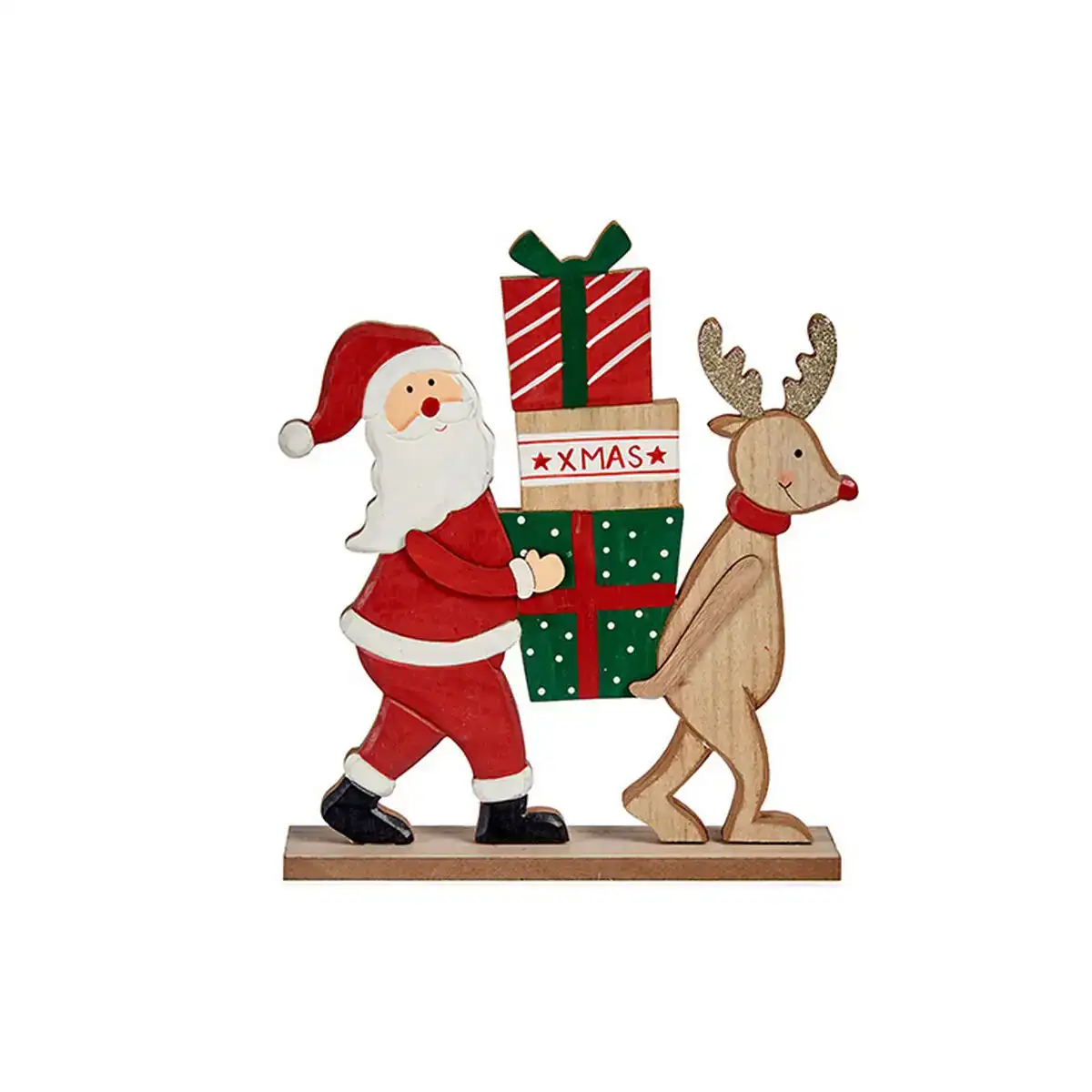Figurine decorative pere noel renne 5 x 26 x 22 cm rouge bois marron vert_4297. DIAYTAR COTE D'IVOIRE - Là où la Qualité est Non Négociable. Parcourez notre boutique en ligne pour découvrir des produits qui incarnent le raffinement et l'excellence du Côte d'Ivoire.
