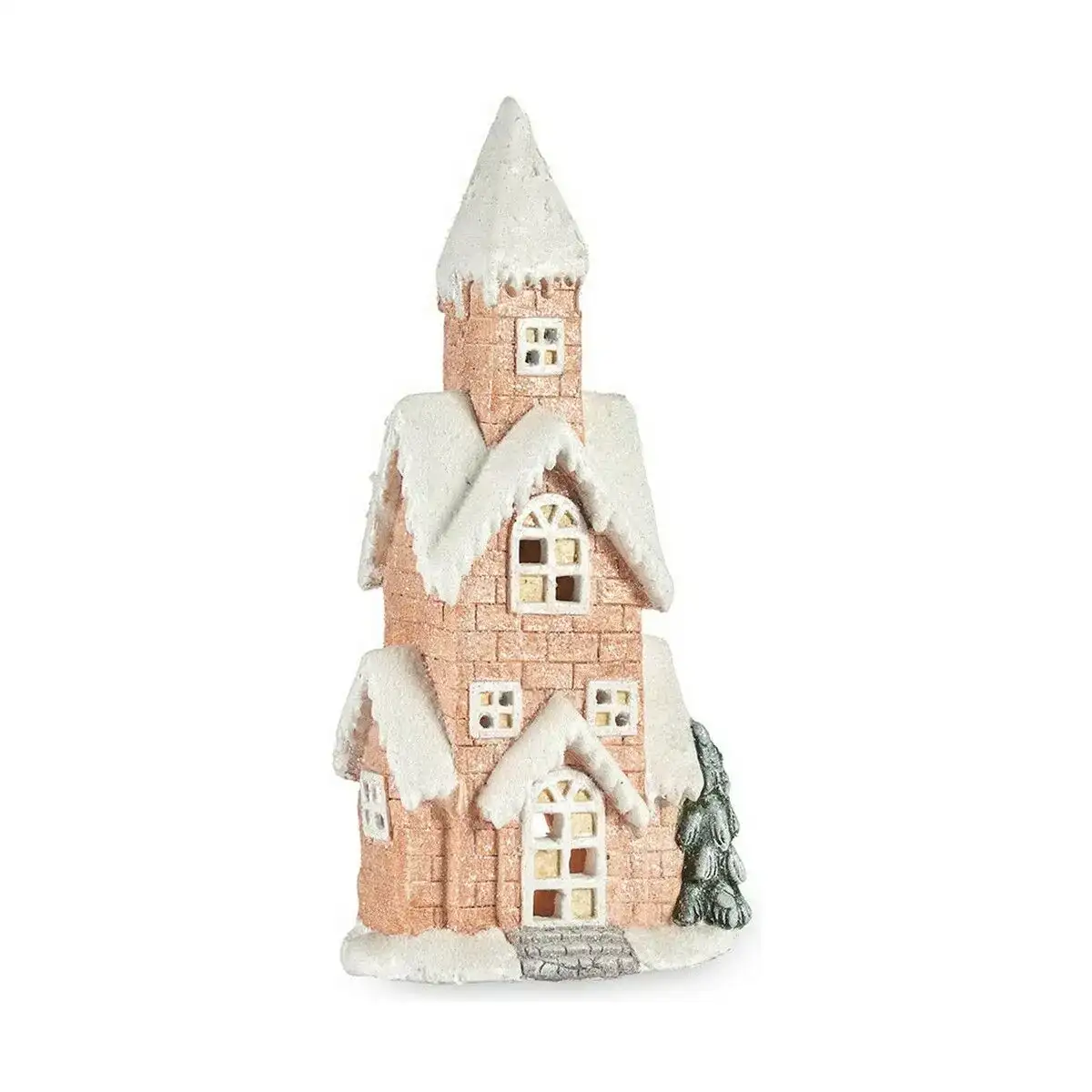 Figurine decorative rose musique noel lumiere led maison 25 x 52 x 15 cm beige blanc vert magnesium_2475. DIAYTAR COTE D'IVOIRE - Là où la Tradition Devient Tendance. Naviguez à travers notre boutique en ligne et choisissez des produits qui allient l'authenticité au contemporain.