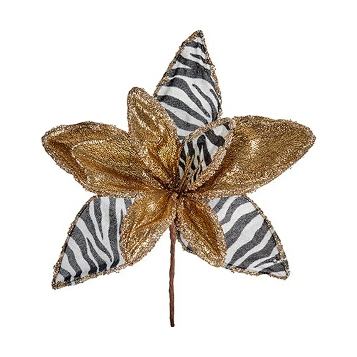 Fleur decorative zebre noel dore blanc 35 x 35 x 35 cm_4273. Bienvenue sur DIAYTAR COTE D'IVOIRE - Là où le Shopping Devient une Aventure. Explorez notre catalogue et dénichez des trésors qui élargiront votre horizon shopping.