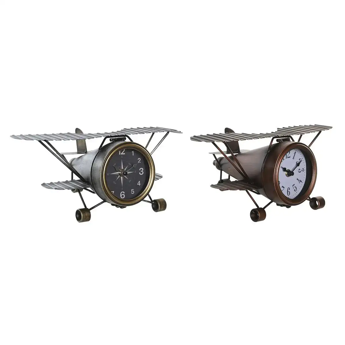 Horloge de table dkd home decor 35 x 21 x 14 cm avion verre aluminium fer 2 unites _2344. DIAYTAR COTE D'IVOIRE - Où l'Élégance Rencontré l'Accessibilité. Parcourez notre catalogue et trouvez des produits qui apportent une touche de sophistication à votre vie quotidienne sans compromettre votre budget.