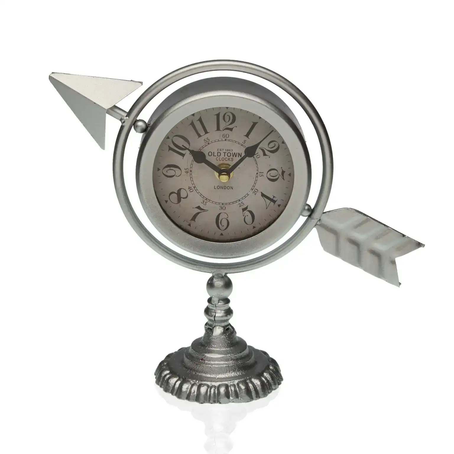 Horloge de table versa argente fleche pleine metal 23 x 16 x 8 cm _6524. DIAYTAR COTE D'IVOIRE - Où Chaque Produit a son Histoire. Découvrez notre gamme de produits, chacun portant en lui le récit de l'artisanat et de la passion, pour vous offrir une expérience de shopping authentique.