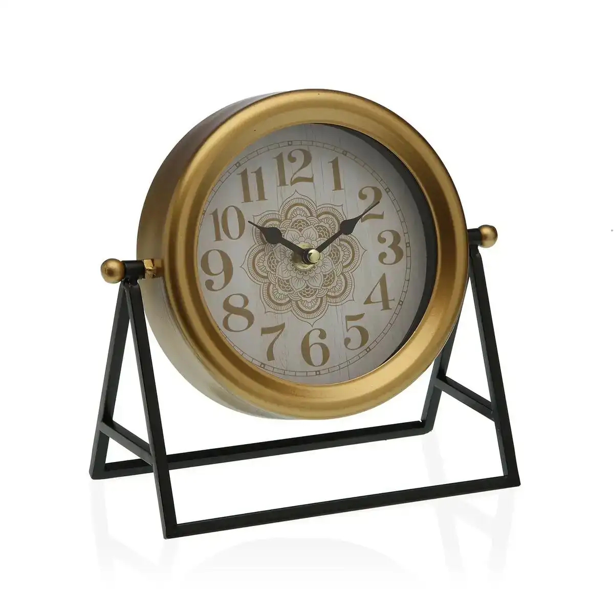 Horloge de table versa fleur dore 11 x 15 x 15 cm metal_4987. DIAYTAR COTE D'IVOIRE - L'Art de Choisir, l'Art de S'émerveiller. Explorez notre gamme de produits et laissez-vous émerveiller par des créations authentiques et des designs modernes.