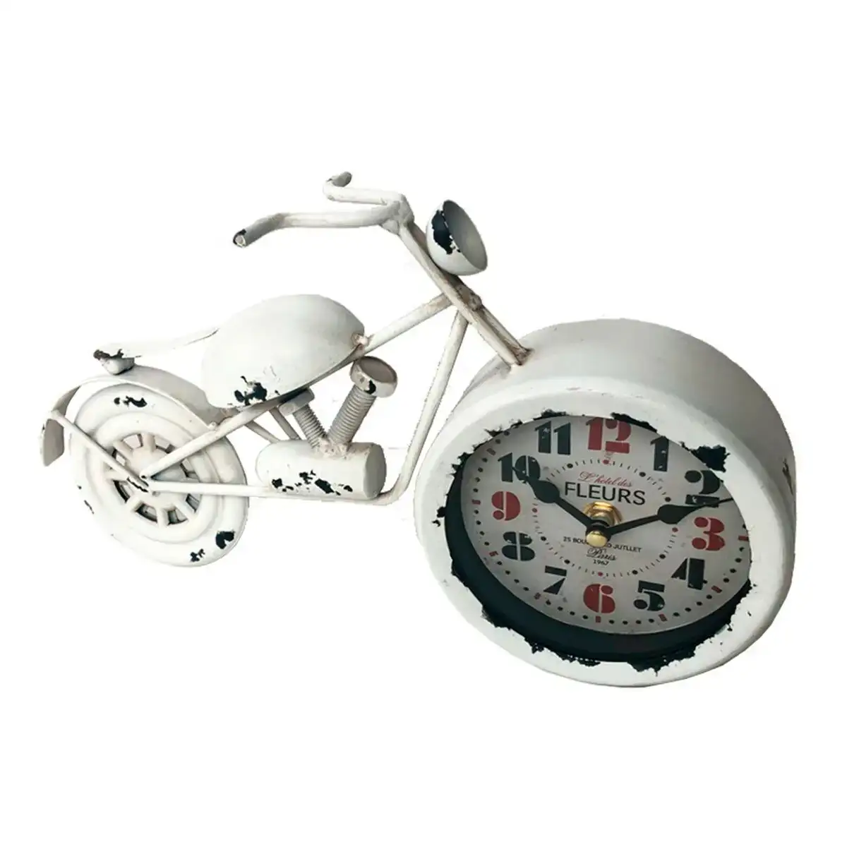Horloge de table versa moto blanc metal 5 5 x 17 x 31 cm _1933. DIAYTAR COTE D'IVOIRE - Où la Tradition Renouvelée Rencontre l'Innovation. Explorez notre gamme de produits qui fusionnent l'héritage culturel avec les besoins contemporains.