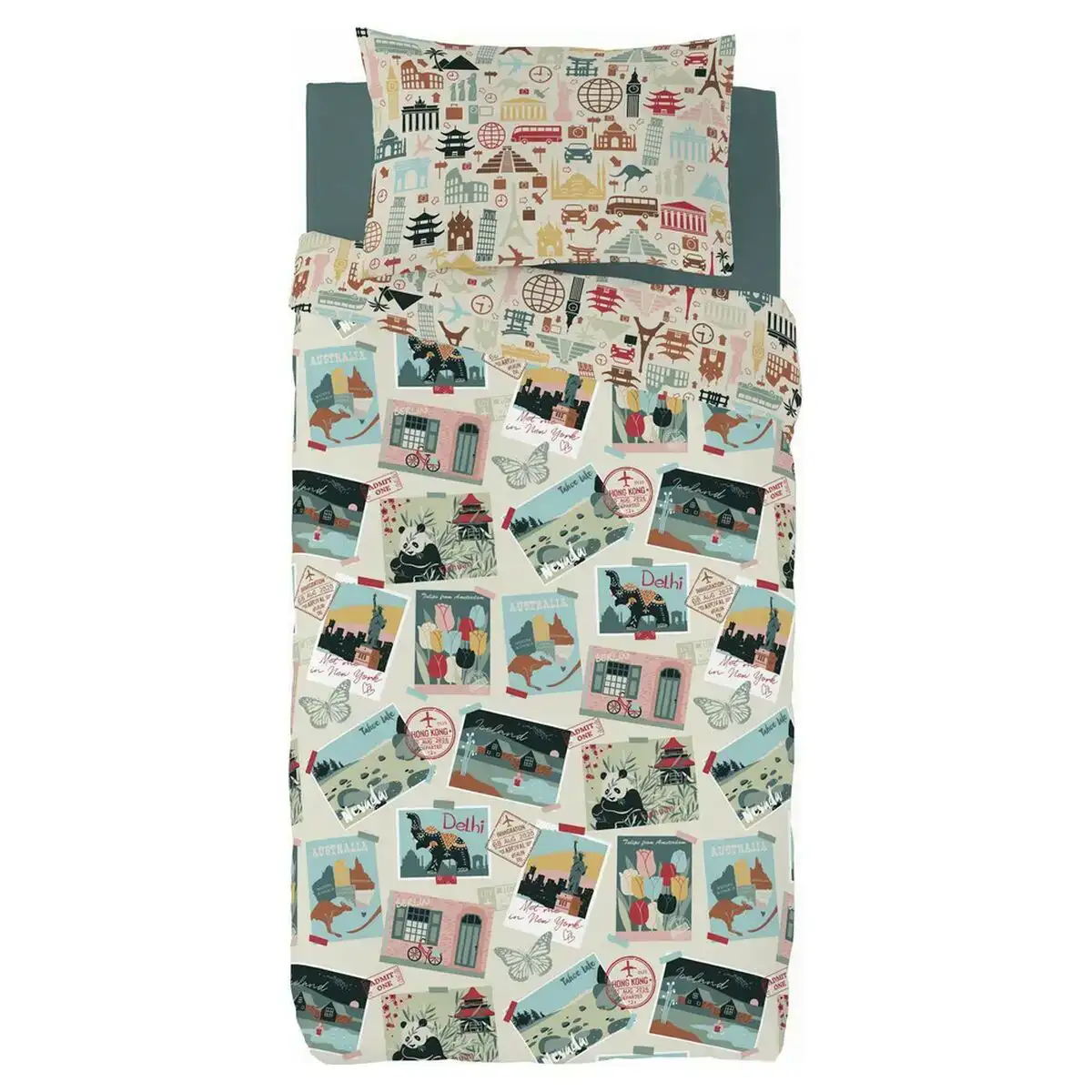 Housse de couette cool kids postcard reversible lit 1 persone 150 x 220 cm _9222. DIAYTAR COTE D'IVOIRE - Là où Chaque Produit Est une Trouvaille. Explorez notre sélection minutieuse et découvrez des articles qui correspondent à votre style de vie et à vos aspirations.