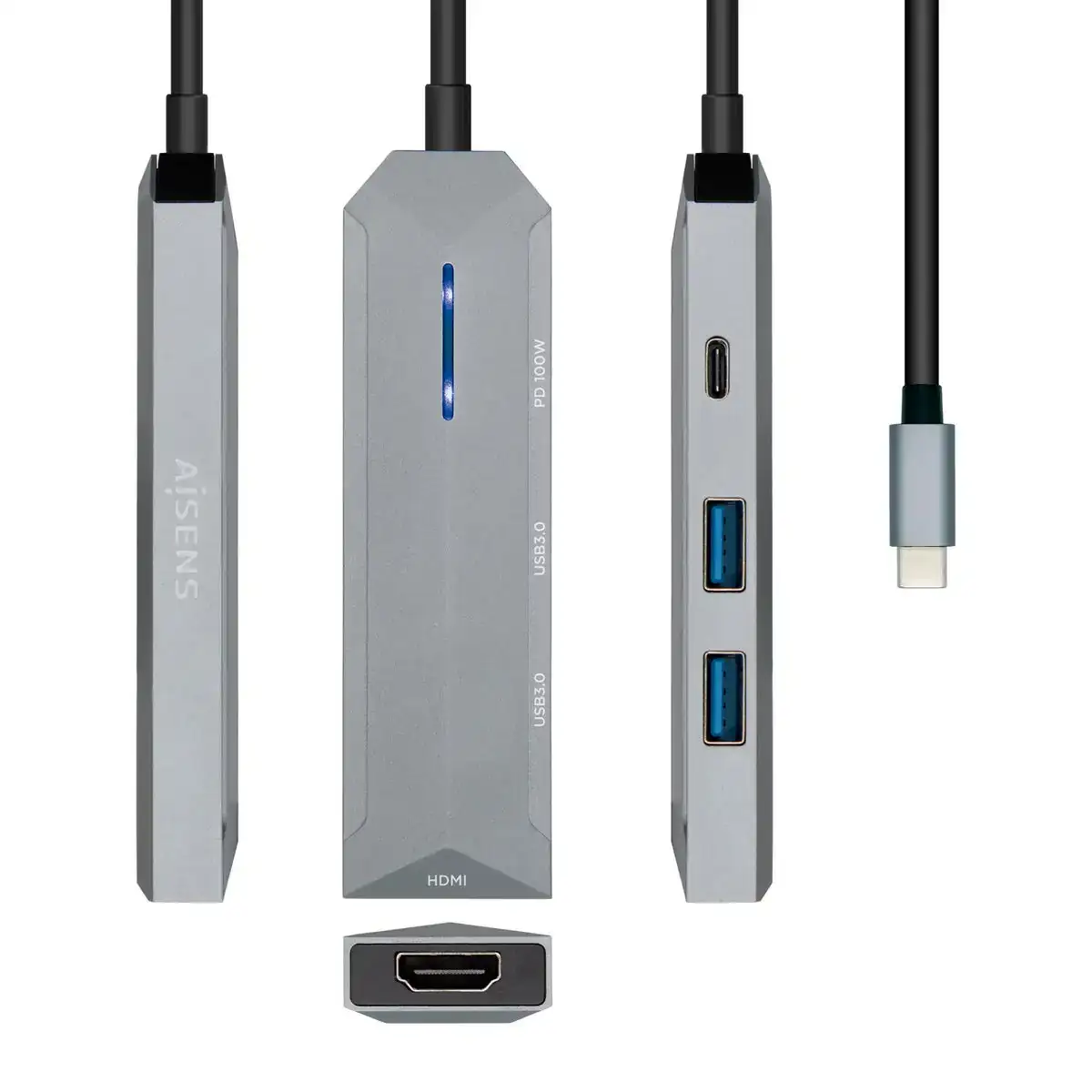 Hub usb aisens usb c dock 4 en 1 usb c a 1xhdmi 2xusb 1xpd gris 15 cm_6618. DIAYTAR COTE D'IVOIRE - Où le Shopping Devient une Aventure Culturelle. Plongez dans notre univers de produits qui célèbrent l'héritage et l'artisanat du Côte d'Ivoire.