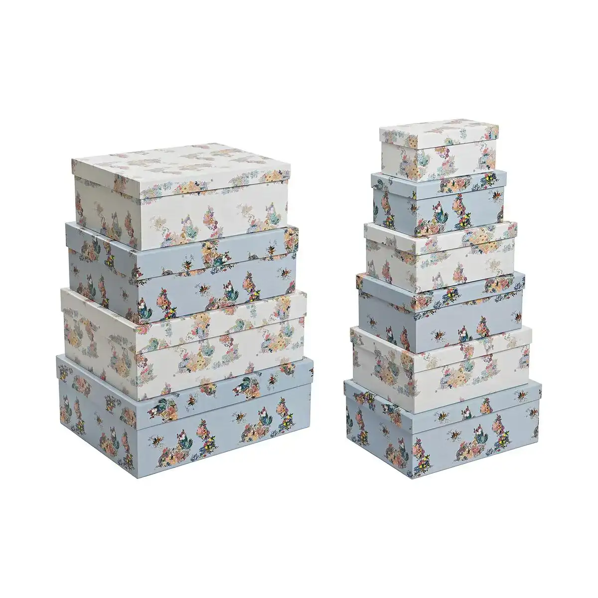 Jeu de caisses de rangement empilables dkd home decor bleu blanc fleurs carton 43 5 x 33 5 x 15 5 cm _4423. DIAYTAR COTE D'IVOIRE - Votre Pass vers la Découverte. Explorez notre boutique en ligne et plongez dans un voyage à travers des produits authentiques et contemporains, tous réunis sous un même toit.