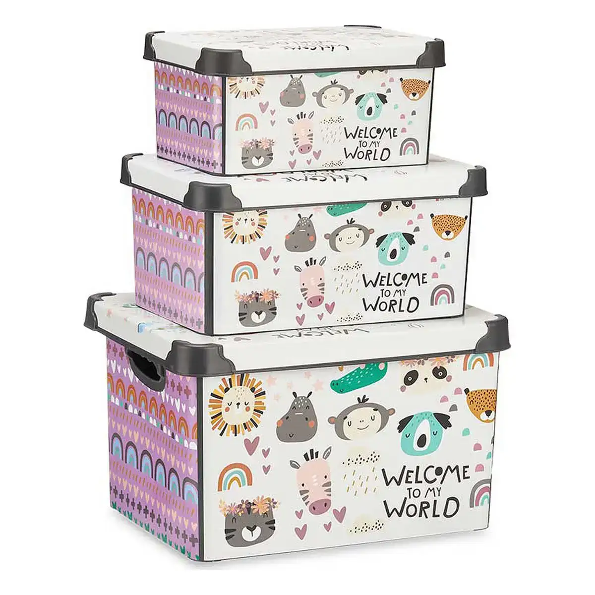 Jeu de caisses de rangement empilables world 3 pieces plastique_8661. Bienvenue chez DIAYTAR COTE D'IVOIRE - Où le Shopping Devient un Voyage. Explorez notre plateforme pour dénicher des produits uniques, racontant l'histoire et l'âme du Côte d'Ivoire.