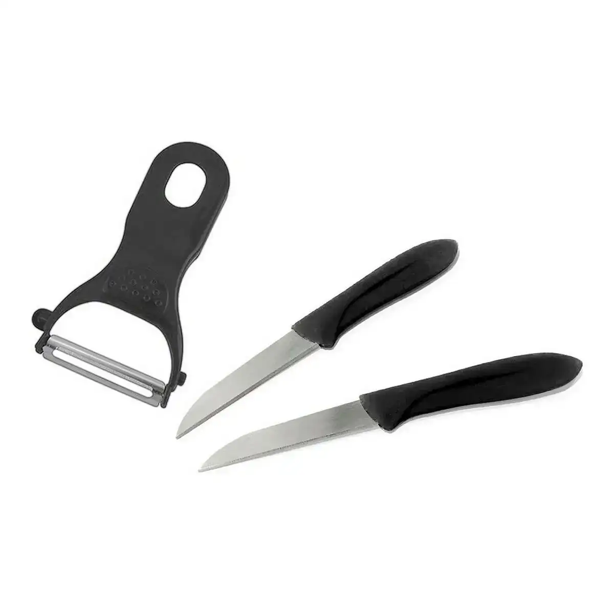 Jeu de couteaux d eplucheur noir acier inoxydable 3 pcs _5141. DIAYTAR COTE D'IVOIRE - Votre Destination de Shopping Authentique au Côte d'Ivoire. Plongez dans notre boutique en ligne pour découvrir des produits qui célèbrent la riche culture et l'artisanat du pays.