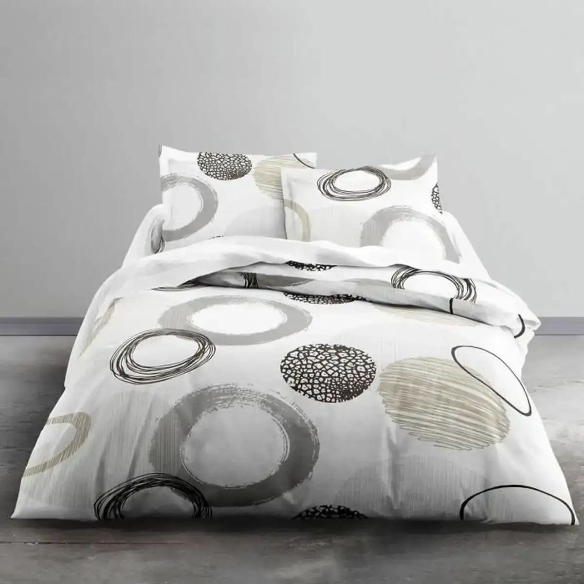 Jeu de draps today cercles blanc 240 x 260 cm_3238. DIAYTAR COTE D'IVOIRE - L'Équilibre Parfait entre Tradition et Modernité. Explorez notre collection pour trouver des produits qui incarnent la culture et la contemporanéité du Côte d'Ivoire.