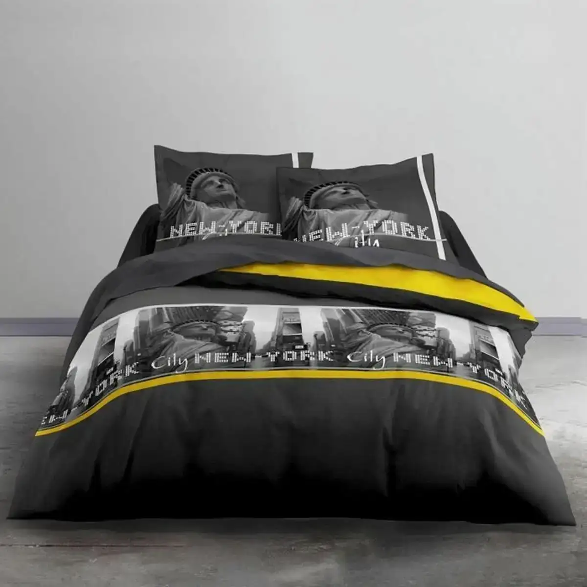 Jeu de draps today noir jaune 140 x 200 cm_6514. Bienvenue sur DIAYTAR COTE D'IVOIRE - Où Chaque Produit a son Histoire. Découvrez notre sélection unique et choisissez des articles qui racontent la richesse culturelle et artistique du Côte d'Ivoire.
