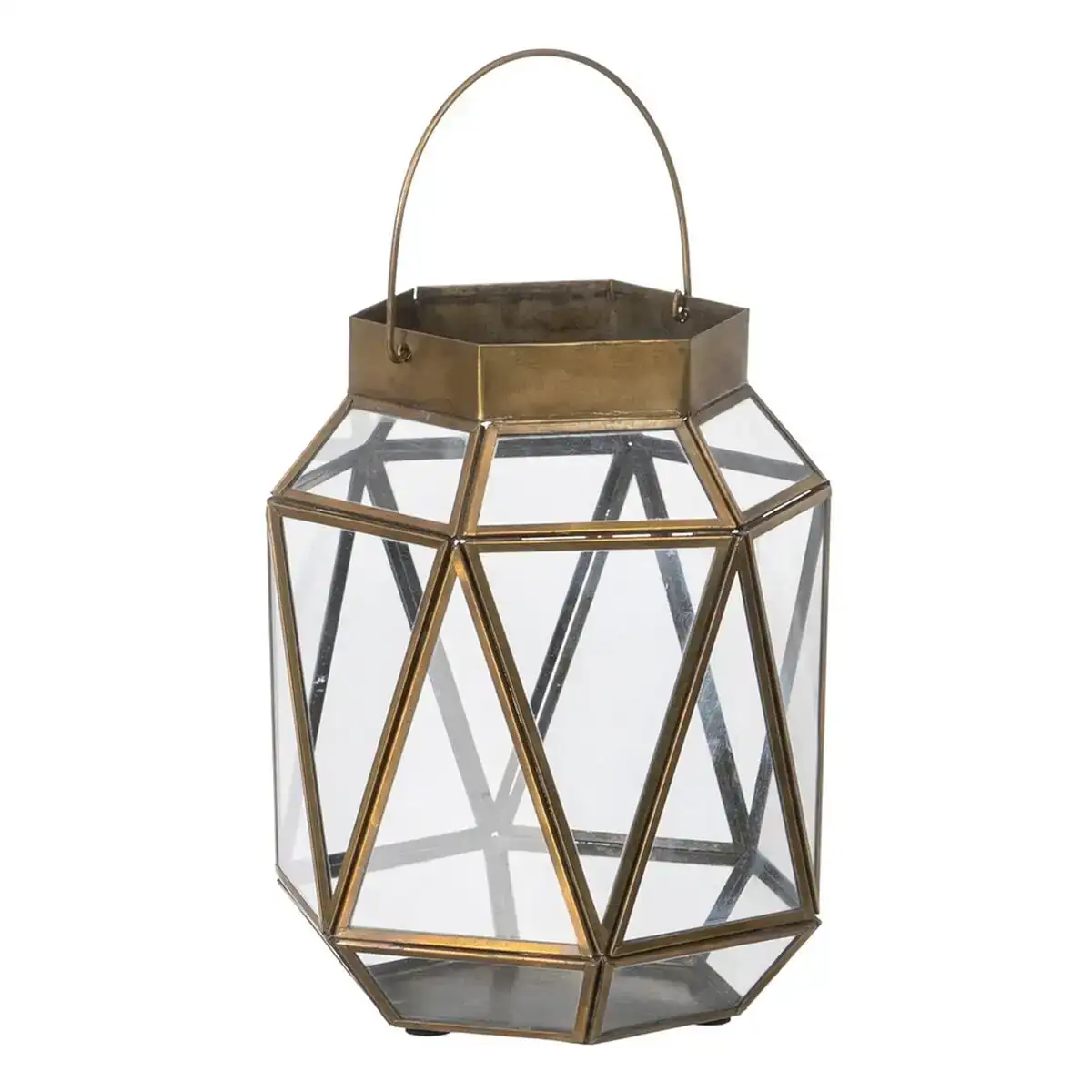 Lanterne bougeoir verre dore metal 17 x 17 x 22 cm_7925. Bienvenue chez DIAYTAR COTE D'IVOIRE - Où Chaque Objet a son Histoire. Découvrez notre sélection méticuleuse et choisissez des articles qui racontent l'âme du Côte d'Ivoire.