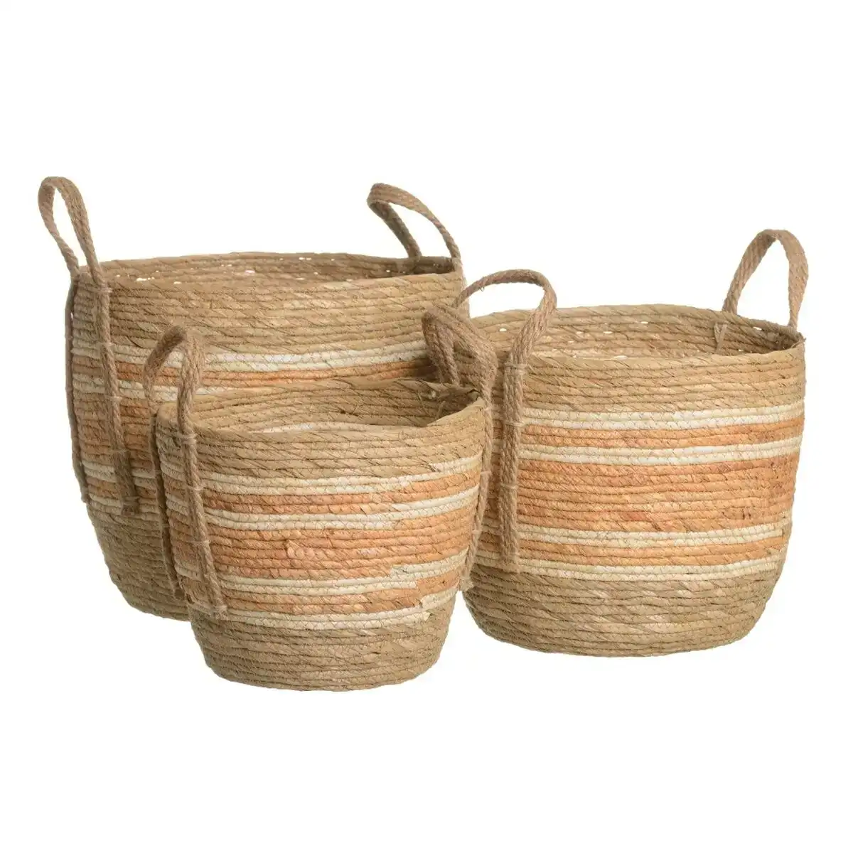 Lot de paniers 38 x 38 x 33 cm naturel orange fibre naturelle 3 pieces _5881. DIAYTAR COTE D'IVOIRE - Votre Portail vers l'Extraordinaire. Parcourez nos collections et découvrez des produits qui vous emmènent au-delà de l'ordinaire, créant une expérience de shopping mémorable.