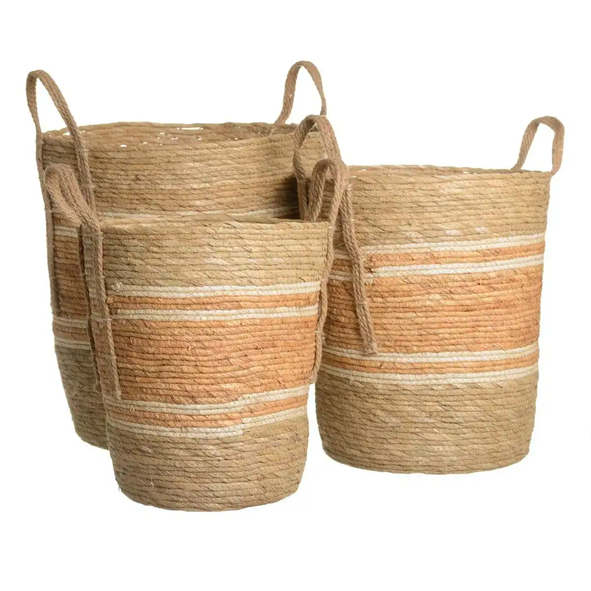 Lot de paniers 42 x 42 x 48 cm naturel orange fibre naturelle 3 pieces _2313. DIAYTAR COTE D'IVOIRE - L'Écrin de Vos Désirs Shopping. Parcourez notre boutique en ligne et explorez des produits minutieusement choisis pour répondre à vos envies les plus exigeantes.