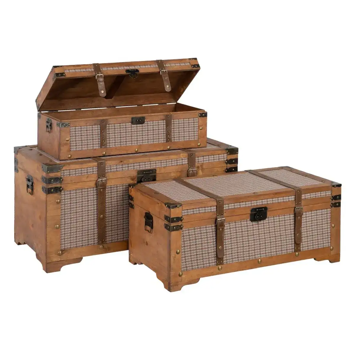 Lot de paniers 90 x 47 x 45 cm tissu synthetique bois carreaux 3 pieces _3988. DIAYTAR COTE D'IVOIRE - Votre Destination Shopping d'Exception. Parcourez nos rayons virtuels et choisissez des produits qui incarnent l'excellence et la diversité.