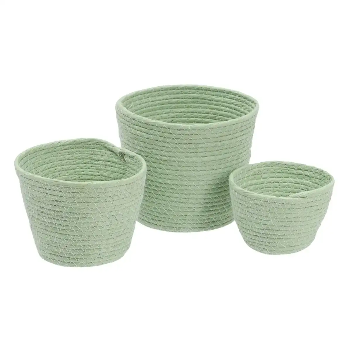 Lot de paniers corde 17 x 17 x 20 cm vert clair 3 pieces _3055. DIAYTAR COTE D'IVOIRE - L'Art de Choisir, l'Art de S'émerveiller. Explorez notre boutique en ligne et choisissez des articles qui éveillent votre sens de l'émerveillement.