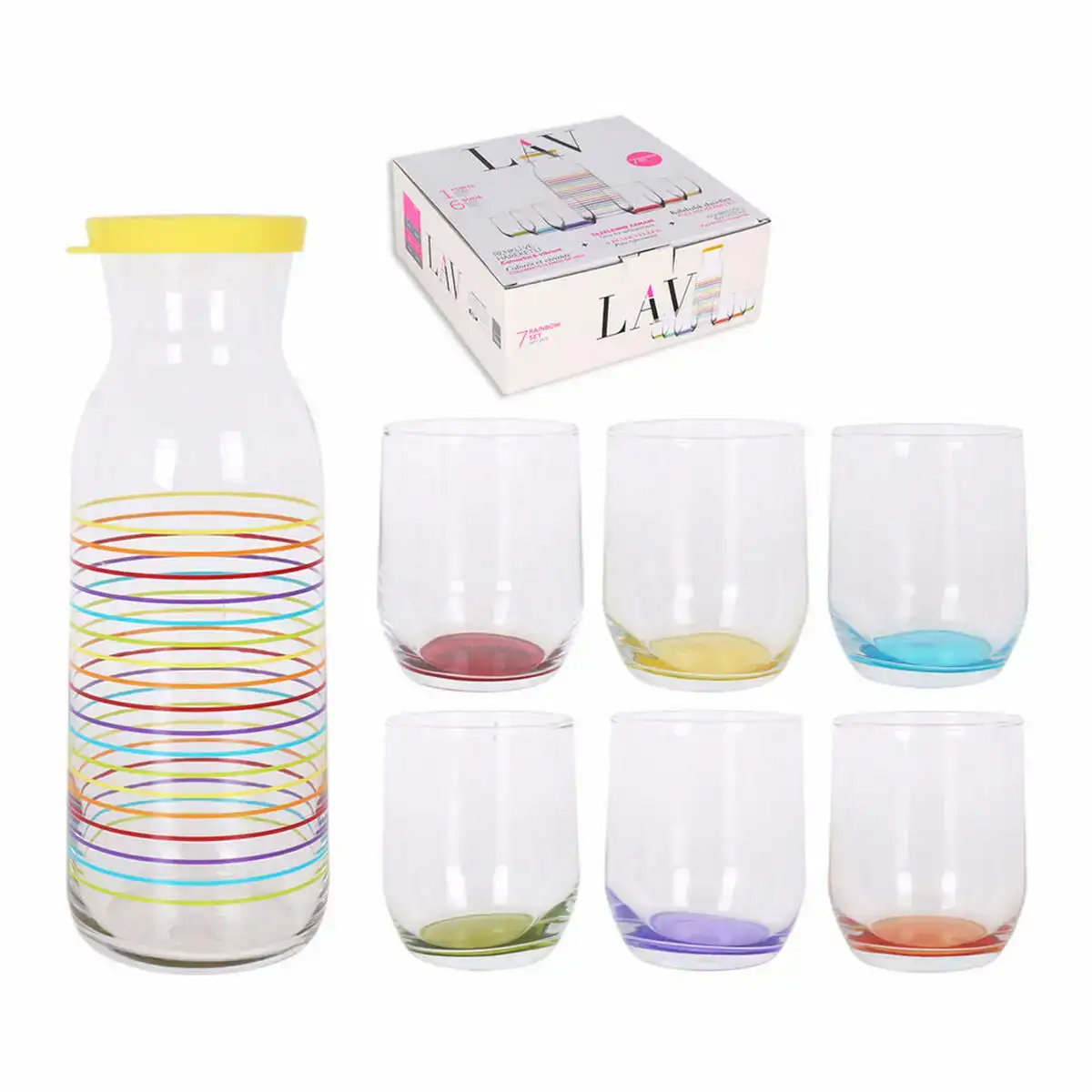 Lot lav rainbows pichet verres verre 7 unites 7 pcs _2389. Entrez dans l'Univers de DIAYTAR COTE D'IVOIRE - Où le Shopping Devient une Découverte. Explorez nos rayons et dénichez des trésors qui illuminent votre quotidien.