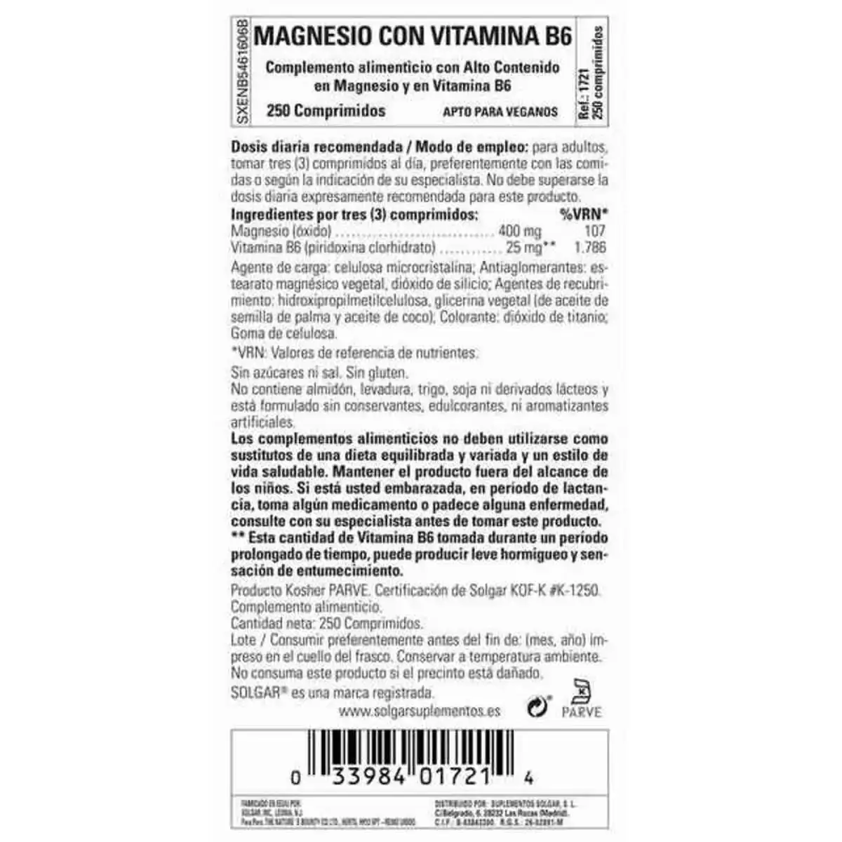 Magnesium solgar 30202 vitamine b6 250 uds _7396. DIAYTAR COTE D'IVOIRE - Où Chaque Produit a son Histoire. Découvrez notre gamme de produits, chacun portant en lui le récit de l'artisanat et de la passion, pour vous offrir une expérience de shopping authentique.