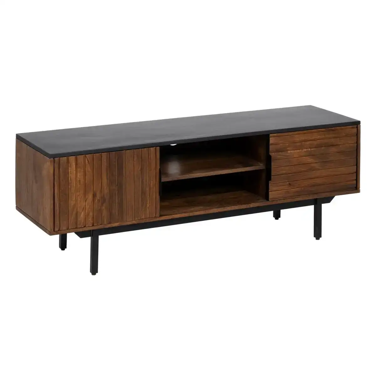 Meubles de television abner marron noir fer bois de manguier 140 x 40 x 50 cm_4050. DIAYTAR COTE D'IVOIRE - Où Choisir est un Acte de Création. Naviguez à travers notre plateforme et choisissez des produits qui complètent votre histoire personnelle.