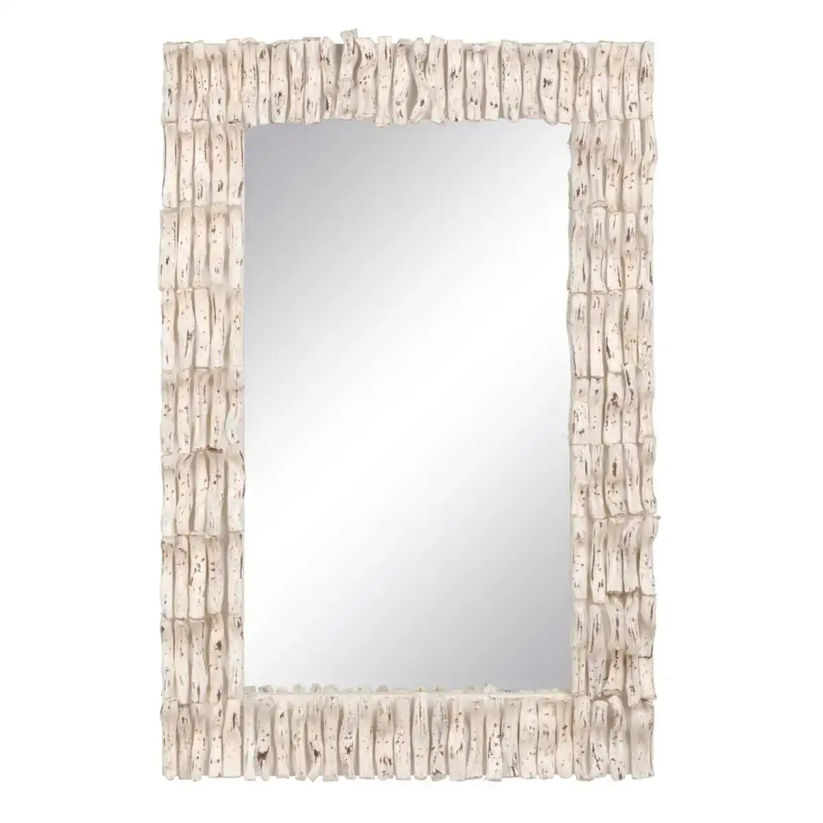 Miroir mural 60 x 8 x 90 cm bois de teck blanc_7386. DIAYTAR COTE D'IVOIRE - Là où Chaque Achat a du Sens. Explorez notre gamme et choisissez des produits qui racontent une histoire, votre histoire.
