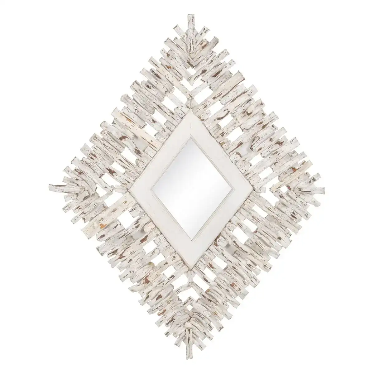 Miroir mural 95 x 8 x 115 cm bois de teck blanc_8642. DIAYTAR COTE D'IVOIRE - Votre Destination Shopping Exquise. Explorez notre boutique en ligne et découvrez des trésors qui ajoutent une touche de sophistication à votre style et à votre espace.