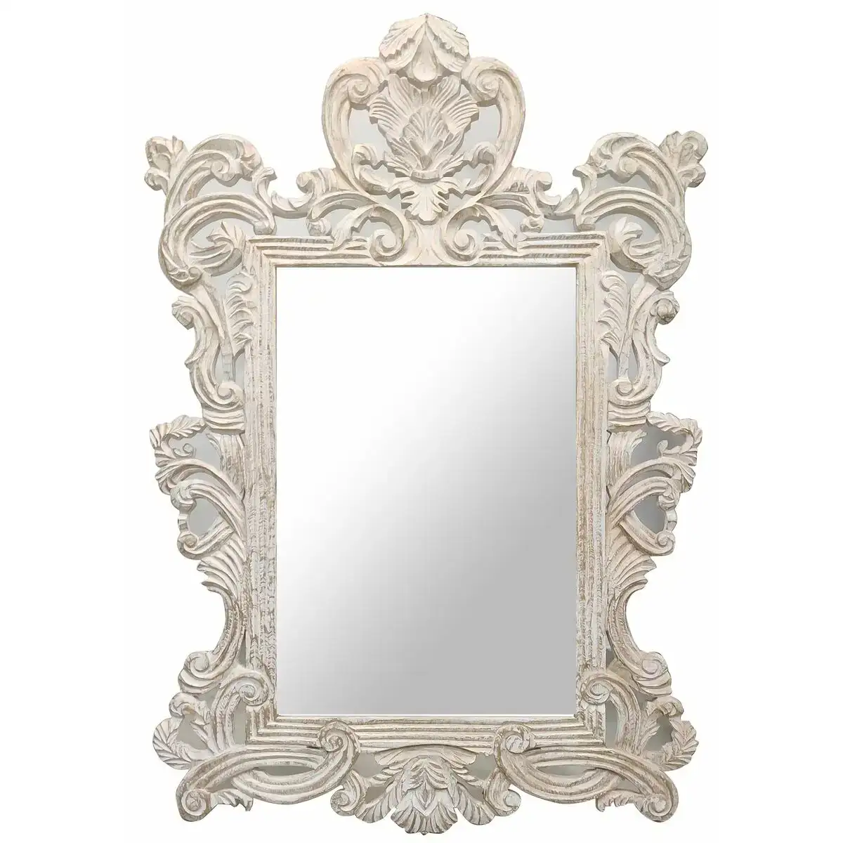 Miroir mural dkd home decor blanc verre bois de manguier neoclassique decape 90 x 3 x 135 cm_2052. DIAYTAR COTE D'IVOIRE - L'Art de Vivre en Couleurs. Découvrez notre boutique en ligne et trouvez des produits qui ajoutent une palette vibrante à votre quotidien.