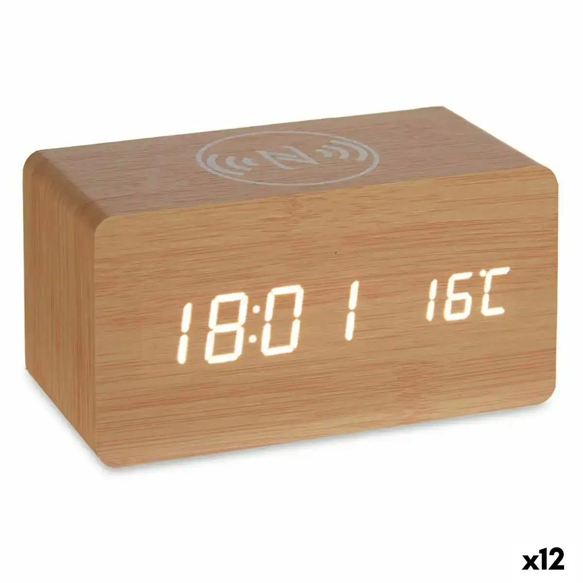Montre reveil avec chargeur sans fil marron pvc bois mdf 15 x 7 5 x 7 cm 12 unites _2599. DIAYTAR COTE D'IVOIRE - L'Univers du Choix et de l'Authenticité. Explorez notre catalogue et découvrez des articles qui incarnent le patrimoine du Côte d'Ivoire et la modernité du monde.