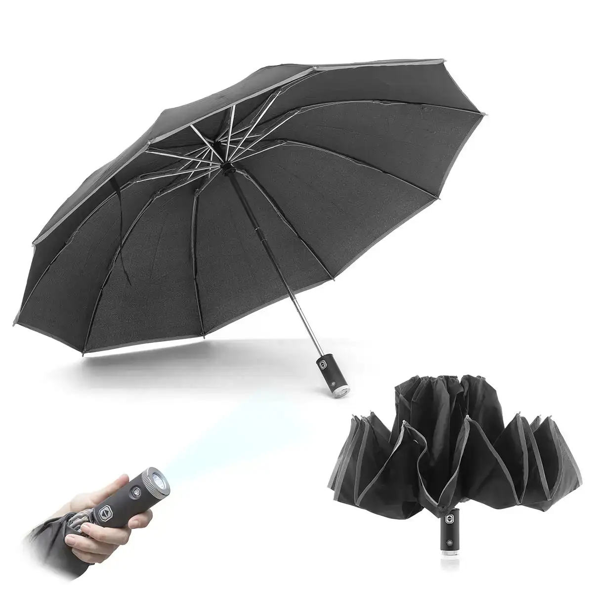 Parapluie pliable a fermeture inversee avec led folbrella innovagoods noir reconditionne a _6569. DIAYTAR COTE D'IVOIRE - Où le Shopping est un Plaisir Engagé. Parcourez notre catalogue et choisissez des produits qui respectent vos valeurs et vos attentes.