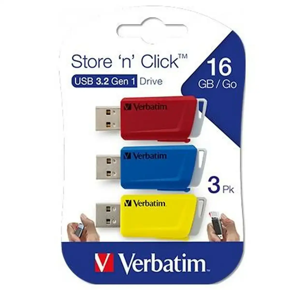 Pendrive verbatim store n click 3 pieces multicouleur 16 gb_7530. Bienvenue sur DIAYTAR COTE D'IVOIRE - Où Chaque Produit a son Histoire. Découvrez notre sélection unique et choisissez des articles qui racontent la richesse culturelle et artistique du Côte d'Ivoire.