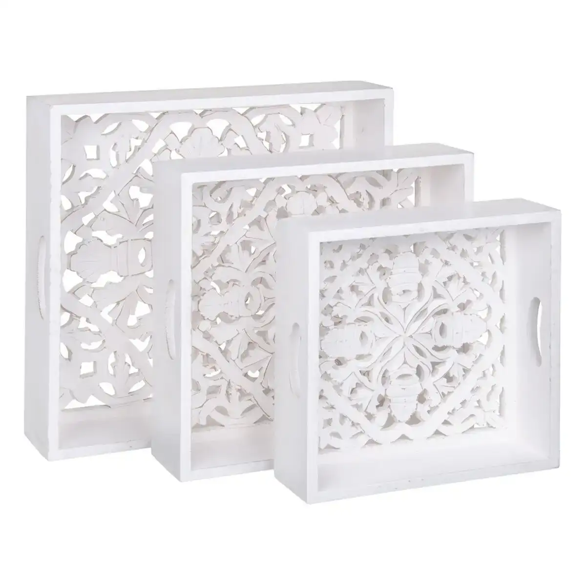 Plateau aperitif 39 x 39 x 9 cm blanc 3 pieces dmf_2385. DIAYTAR COTE D'IVOIRE - Où Chaque Produit a son Histoire. Découvrez notre gamme de produits, chacun portant en lui le récit de l'artisanat et de la passion, pour vous offrir une expérience de shopping authentique.