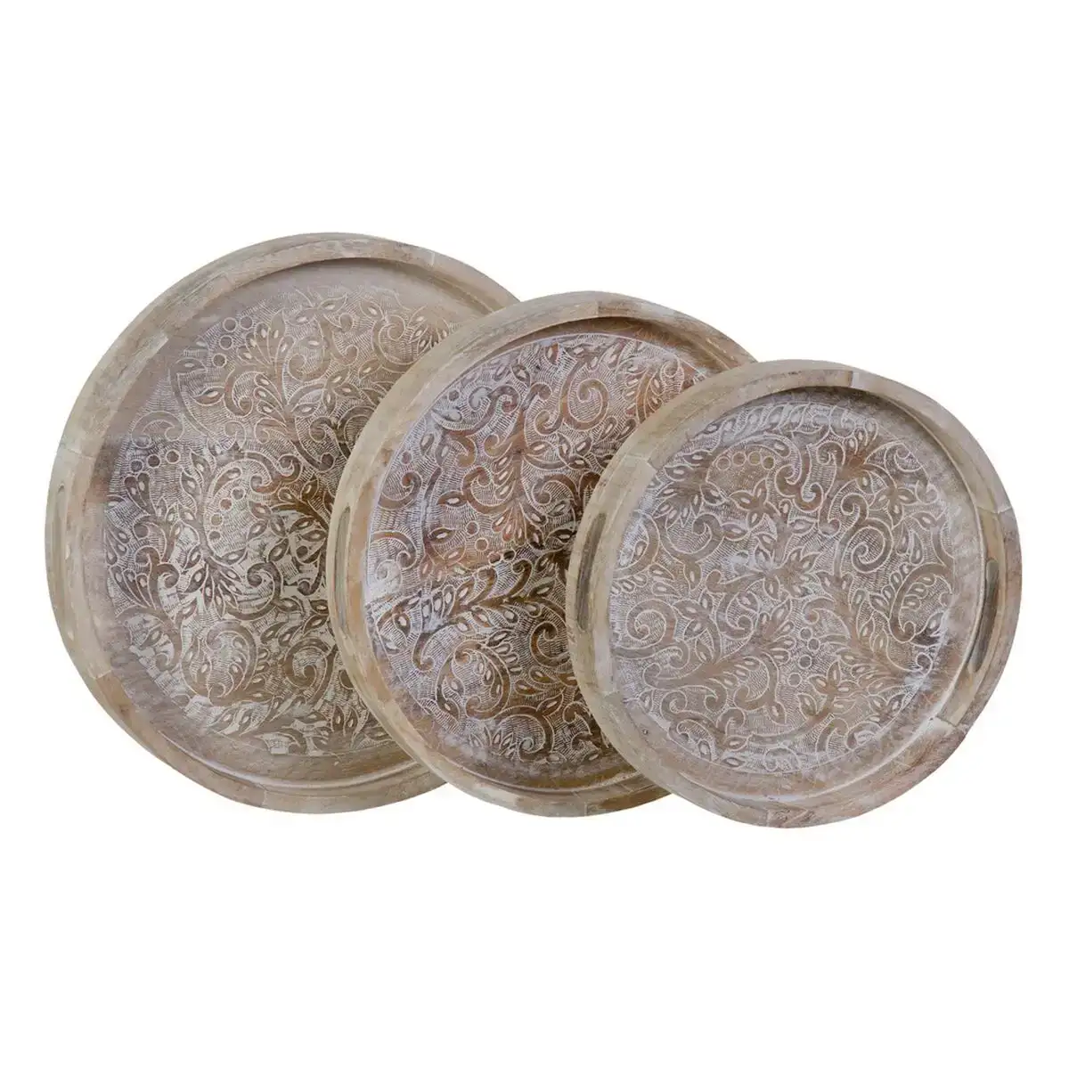 Plateau aperitif 48 x 48 x 5 cm blanc bois de manguier 3 pieces_9587. DIAYTAR COTE D'IVOIRE - Où la Qualité est Notre Engagement. Explorez notre boutique en ligne pour découvrir des produits conçus pour vous apporter satisfaction et plaisir.
