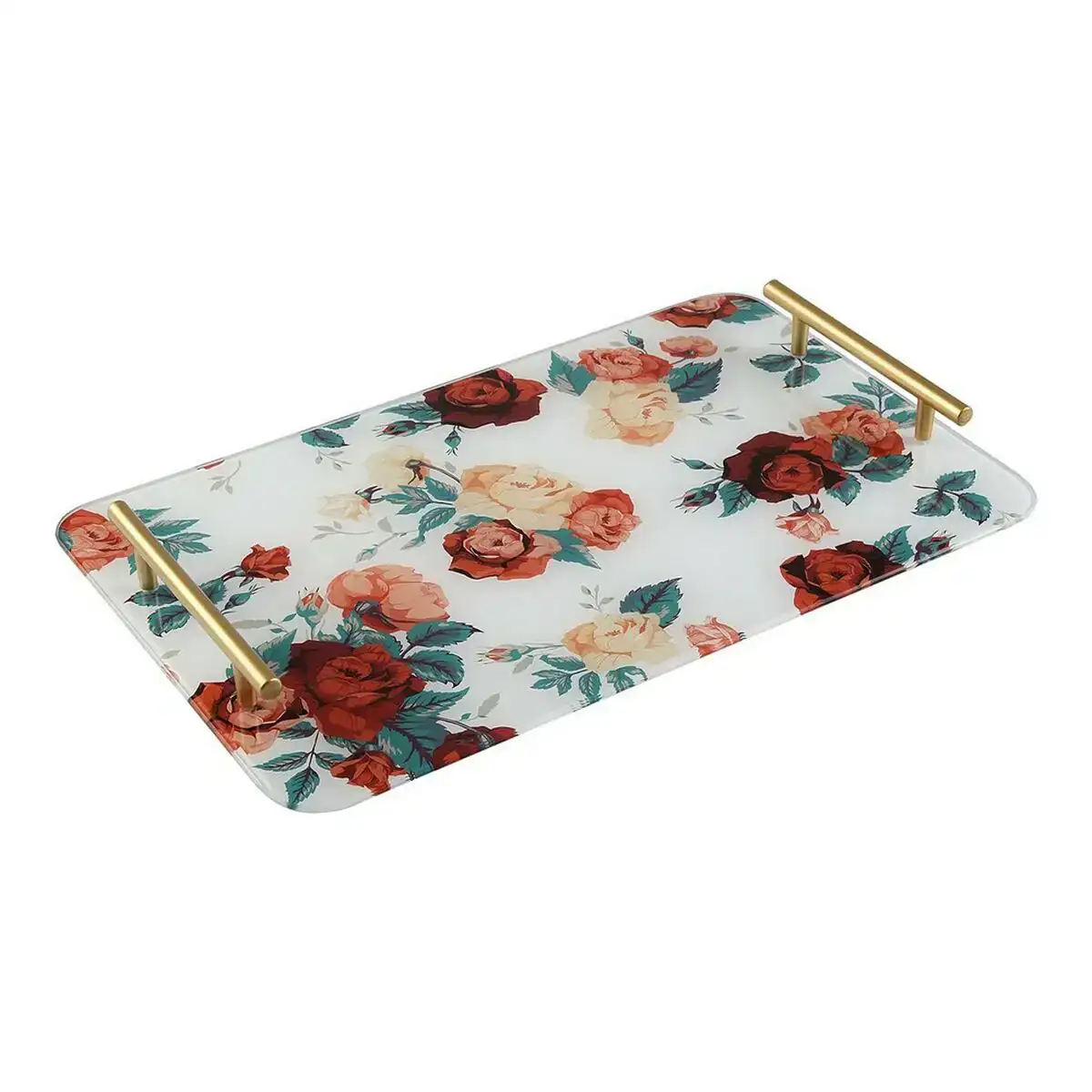 Plateau aperitif versa roses verre metal 25 x 4 x 40 cm _5598. DIAYTAR COTE D'IVOIRE - L'Art de Magasiner sans Limites. Naviguez à travers notre collection diversifiée pour trouver des produits qui élargiront vos horizons shopping.