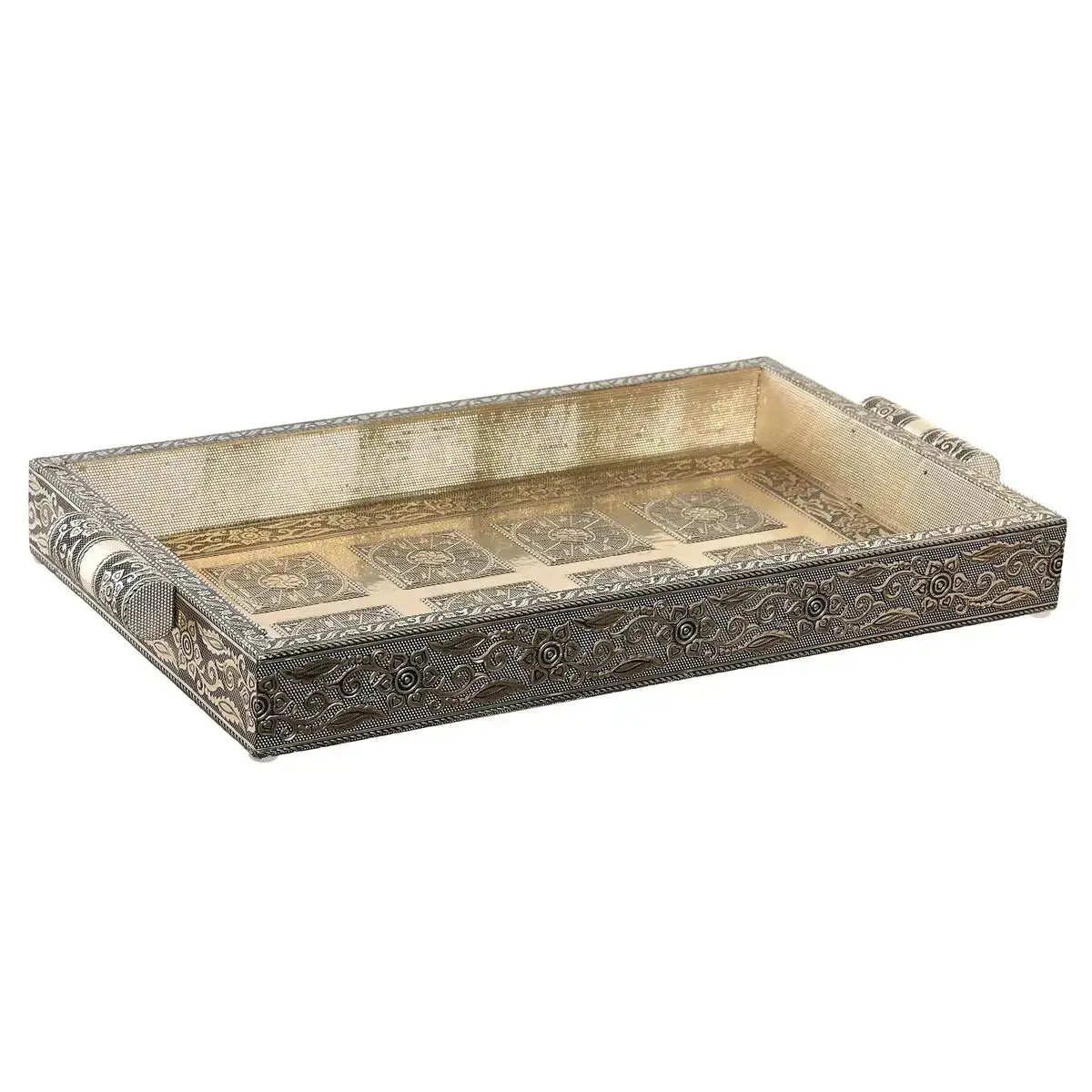 Plateau dkd home decor champagne metal bois 36 x 22 x 4 cm indien_5010. Bienvenue sur DIAYTAR COTE D'IVOIRE - Votre Galerie Shopping Personnalisée. Découvrez un monde de produits diversifiés qui expriment votre style unique et votre passion pour la qualité.