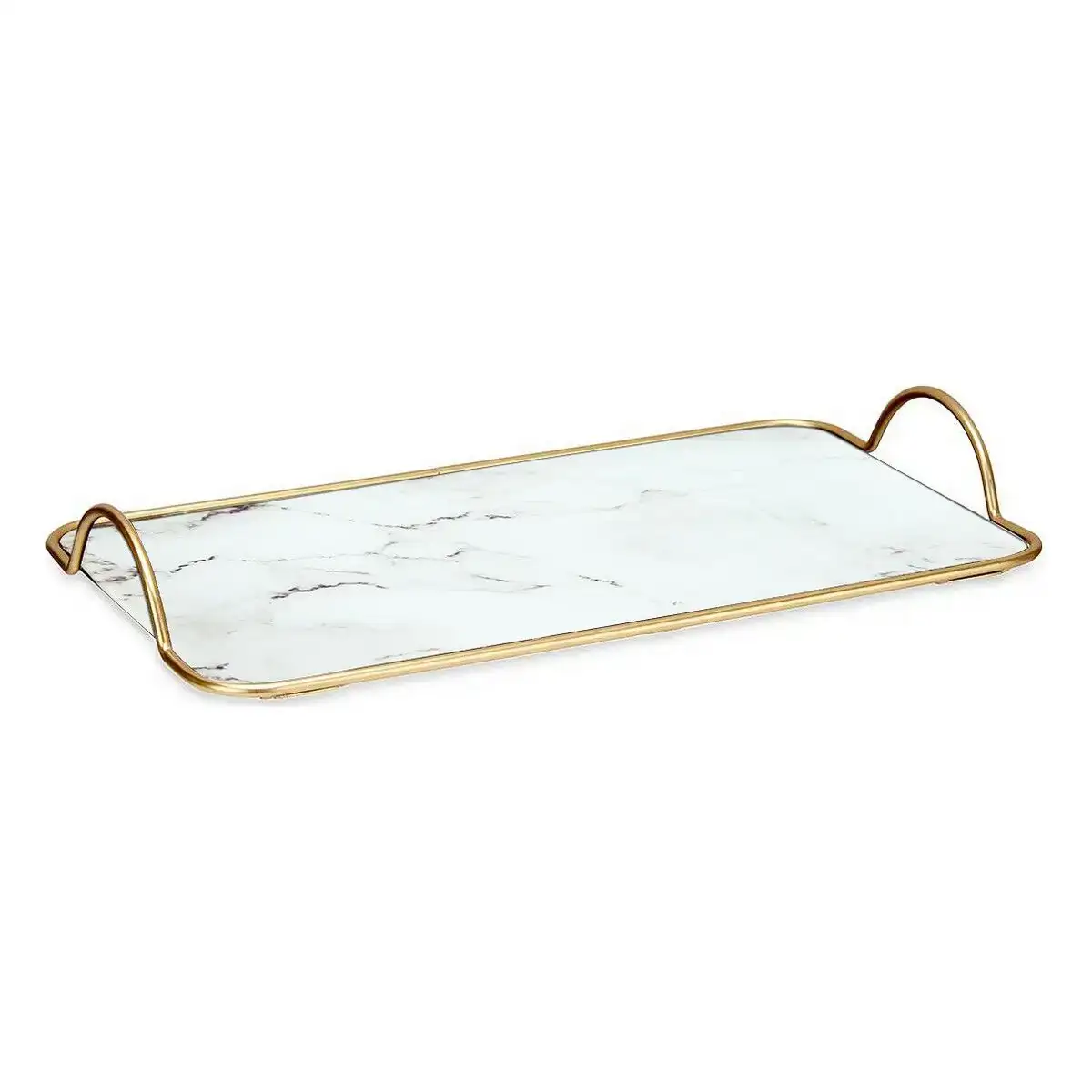 Plateau marbre avec des poignees dore metal blanc verre 35 x 4 x 20 cm _5484. Entrez dans l'Univers de DIAYTAR COTE D'IVOIRE - Où Chaque Produit a son Histoire. Explorez notre catalogue et découvrez des trésors qui racontent la riche culture du Côte d'Ivoire.
