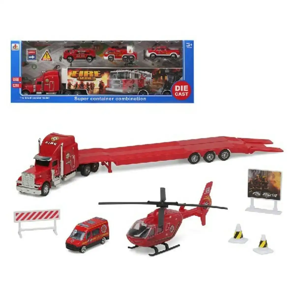 Playset super container fire camion autotransporteur 39 x 14 cm_6459. Bienvenue sur DIAYTAR COTE D'IVOIRE - Là où Chaque Objet a une Âme. Plongez dans notre catalogue et trouvez des articles qui portent l'essence de l'artisanat et de la passion.